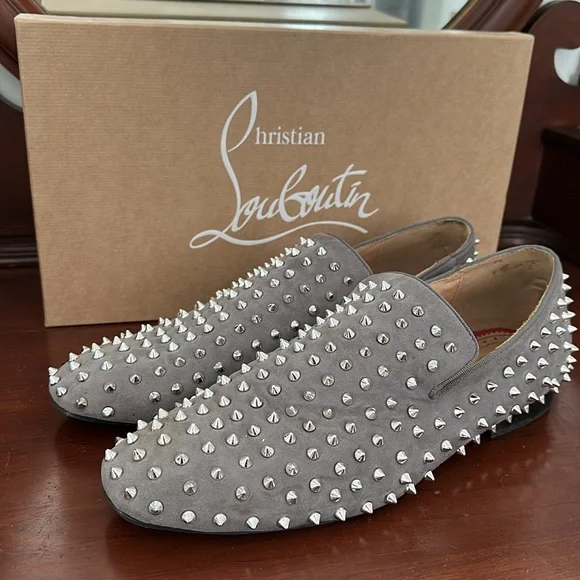 Christian Louboutin Gray Studded Men's Shoes - Picture 2 of 11